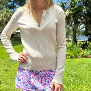 Aerie Cream Long Sleeve Ribbed Tee